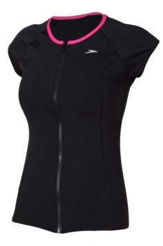 Speedo Ladies Black Cap Sleeve Zip Front Sun Top