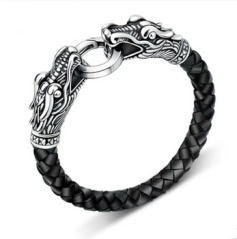 leather Tibetan silver men bracelet titanium fashion male vintage accessories parataxis dragon bracelet  men jewelry TH 140-inCharm Bracelets from Jewelry on Aliexpress.com