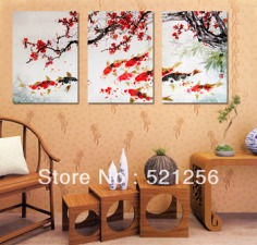 3 Piece Free Shipping Modern Wall Painting Cherry Blossom Koi Fish Home Decorative Art Picture Paint on Canvas Prints A648-in Painting & Calligraphy from Home & Garden on Aliexpress.com