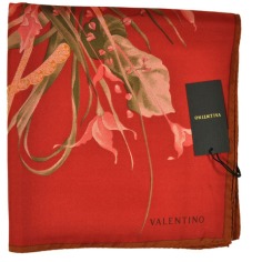 Valentino Silk Square Scarf Dark Red Pink Floral  Discount Women Designer Scarves Outlet | Como Milano