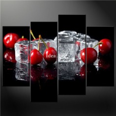 4 Piece Wall Art Painting Print On Canvas The Picture Black White And Red  Cherry Ice Cubes Cascade Pictures For Home Decor Oil-in Painting & Calligraphy from Home & Garden on Aliexpress.com