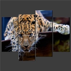 4 Piece Wall Art Painting Print On Canvas The Picture  Watching Leopard Tiger Cascade Pictures For Home Modern Decoration Oil-in Painting & Calligraphy from Home & Garden on Aliexpress.com