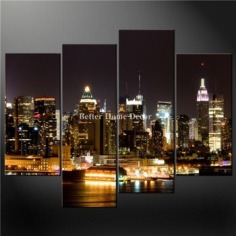 4 Piece Wall Art Painting Pictures Print On Canvas  Night In Manhattan Cascade The Picture For Home Modern Decoration Oil-in Painting & Calligraphy from Home & Garden on Aliexpress.com