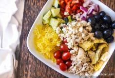 Spaghetti Squash Chopped Greek Salad for 200 calories  - low carb and healthy pasta salad