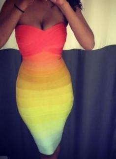 Gradient Color Sexy Bra Bandage Dress,  Dress, Bandage Bodycon Women Evening, Chic