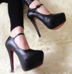 Black Thin Heel Pointed Women's Pumps High Heels Red Bottom Vintage Strappy Sexy Shoes for Women  Pumps Process:Adhesive Closure Type:Slip-On Toe Shape:Round Toe Upper Material:PU Heel Height:High (3" and up) Decorations:Buckle Style:Sweet Lining Material:PU Heel Type:Platforms fashio...