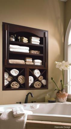 Between the studs, storage in your tub wall!