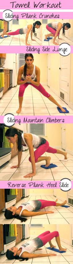 Towel Workout - Love the sliding mountain climbers. This actually makes it look kinda fun!