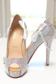 christian Louboutin sparkling silver crystal bridal shoes