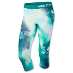 Women's Nike Pro Splatter Capris | FinishLine.com | Turbo Green/Obsidian/White