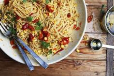 Pasta with Summer Corn, Slow-Cooked Tomatoes, and Garlic Confit on Food52: food52.com/... #Food52