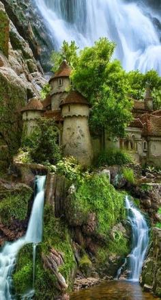 Waterfall castle in Poland