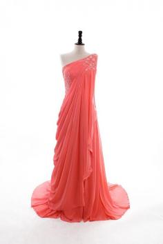 Chiffon One Shoulder Hand Beaded Floor Length Dress