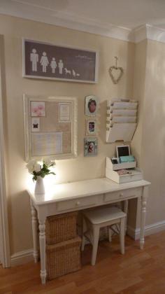 command center - mail, bills, charging station... Neat, pretty, and consolidated.
