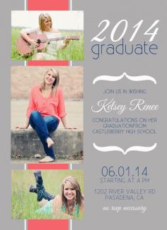 Senior Graduation Announcement 2014 - digital, photo strip, 2014, cute, graduate, modern, class of 2014, coral, navy on Etsy, $15.00