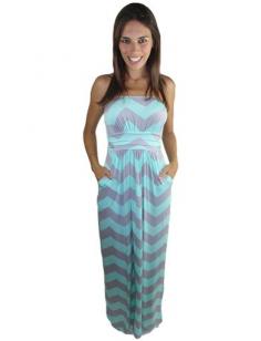 Mint and Gray Chevron Maxi Dress with Pockets – Lexie