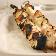 Chicken Souvlaki with Tzatziki Sauce from Cooking Light Magazine March 2003.  This is our favorite souvlaki recipe - almost as good as the local Greek place (nothing is better than food made for you and no clean up.)