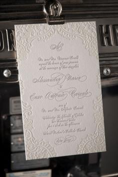 Vintage Lace letterpress wedding invitation - diy - glue lace to invite and paint over lace and card.