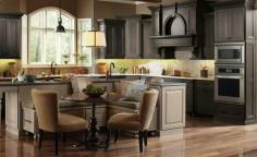 Kitchen and Bathroom Cabinets | Omega Home - Benches built in to back of island ... with table