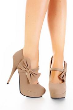 Sand Smooth Velvet Mary Jane Bow Platform Heels Pump / Sexy Clubwear | Party Dresses | Sexy Shoes | Womens Shoes and Clothing | AMI CLubwear