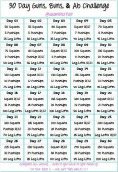 30 day guns buns and ab challenge. Doing this one this month with my Mother In Law during September!