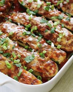 Chicken Enchilada Stuffed Zucchini Boats