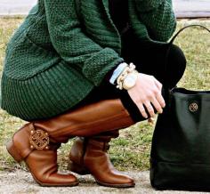 Adorable tan brown leather tory burch riding boots with a cute buckle and stacked heel! Perfect with black leggings, jeans, pants, a skirt or dress ♥ Get this look at @SPARKTREND for $44, click the image to see! #boots #shoes #womens #fashion