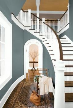 "Knoxville Gray" from Benjamin Moore. Lovely with white & wood.