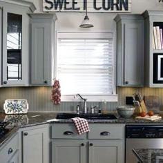 Grey Cabinets....never thought of beadboard backsplash!