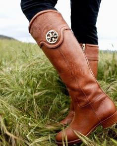 Love these tan brown leather tory burch riding boots with a stacked heel and zipper! Black leggings, jeans, a skirt or a dress go perfectly ♥ Get this look at @SPARKTREND for $101, click the image to see! #boots #shoes #womens #fashion