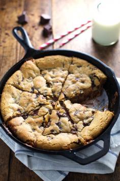 Deep Dish Chocolate Chip Cookies with Caramel and Sea Salt