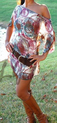 Burst of Blossoms Tunic Dress White Cocoa Teal by LycheeGrove