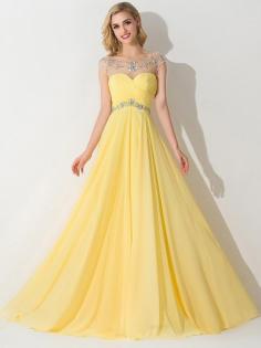 A-Linie/Princess Ärmellos Bateau-Ausschnitt Chiffon Rüschen Sweep/Pinsel zug Kleider
