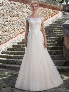 A-Linie/Princess Schulterfrei Ärmellos Hof-schleppe Tüll Spitze Wedding Kleider