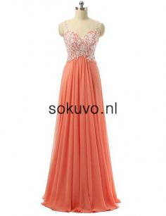 A-Lijn Bandjes Lange Watermeloen Chiffon Avondjurken
