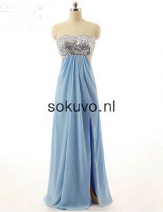 A-Lijn Lange Blauw Chiffon Avondjurken