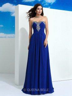 A-Line/Princess Sleeveless Beading Sweetheart Sweep/Brush Train Chiffon Dresses