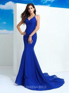 Sheath/Column Straps Sleeveless Court Train Beading Chiffon Dresses