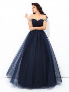 balklänning Axelbandlös Pärlbroderi Golvläng Nät Quinceanera Klänningar