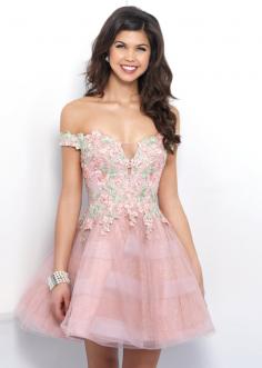 Off the Shoulder A Line Floral Applique Rum Pink Multi Homecoming Dress