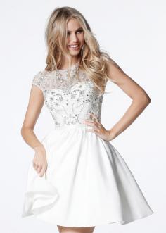 Cute Beaded Bodice Cap Sleeves Cutout Back Ivory Homecoming Dress