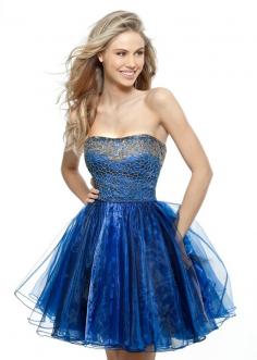 Cute Strapless Beaded Organza Navy Gunmetal Homecoming Dress 2017