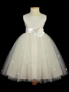 A-line/Princess Scoop Sleeveless Hand-made Flower Floor-length Tulle Flower Girl Dresses