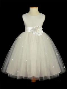 A-line/Princess Scoop Sleeveless Hand-made Flower Floor-length Tulle Flower Girl Dresses