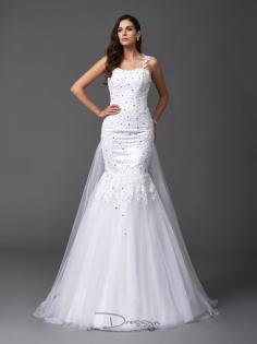 Meerjungfrau-Linie/Mermaid-Stil Träger Netz Sweep/Pinsel Zug Brautkleider
