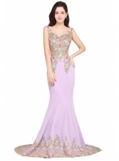 Court-Train Appliques Sleeveless Mermaid Glamorous Prom Dresses