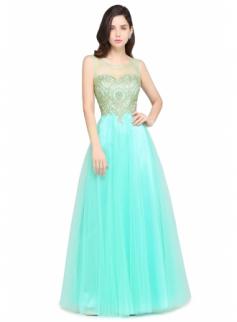 $65 Appliques Sleeveless Zipper Tulle Glamorous A-Line Prom Dress