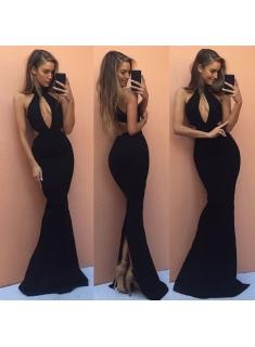 $99 Sexy Black Mermaid Prom Dresses 2018 Keyhole Open-Back Sleeveless Evening Gowns 