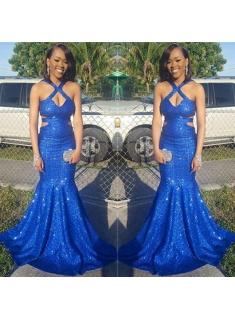 $129 New Arrival Sequined Royal Blue Mermaid Prom Dresses Sleeveless Sexy Evening Gowns