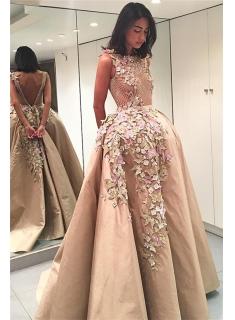 $189 Colorful Butterflies Flowers Appliques V-Back Evening Dresses 2017 Champagne Prom Dress Cheap
